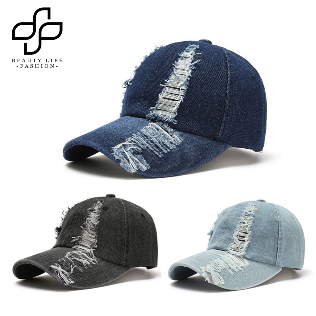 Mũ Denim Màu Trơn Rách Gối Phong Cách Hip Hop Cho Nam Và Nữ
