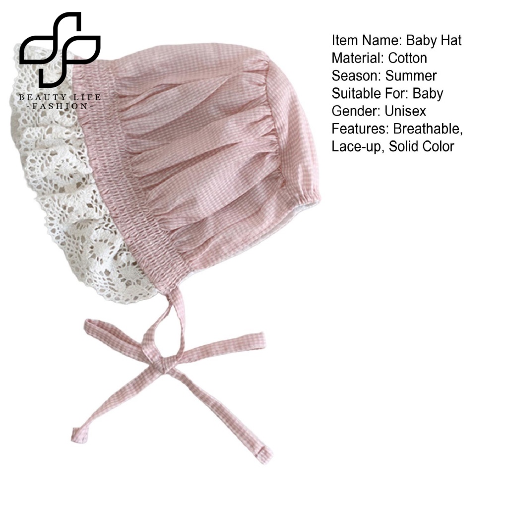 Mũ Cotton Rộng Vành Màu Trơn Cột Dây Chống Nắng Thời Trang Mùa Hè Xinh Xắn Cho Bé Sơ Sinh