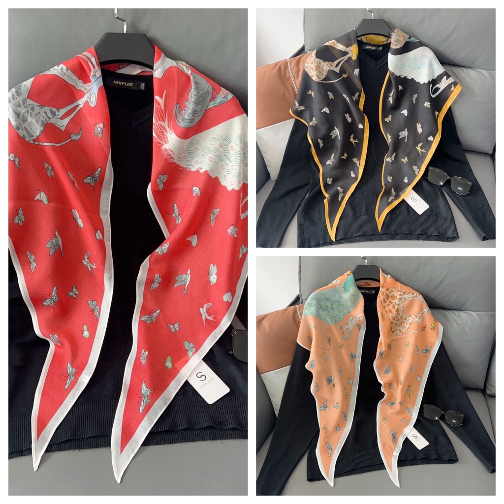 Khăn Choàng Cổ Lụa In Họa Tiết Bươm Bướm Phong Cách Hàn Quốc 180 * 38cm Dành Cho Nữ