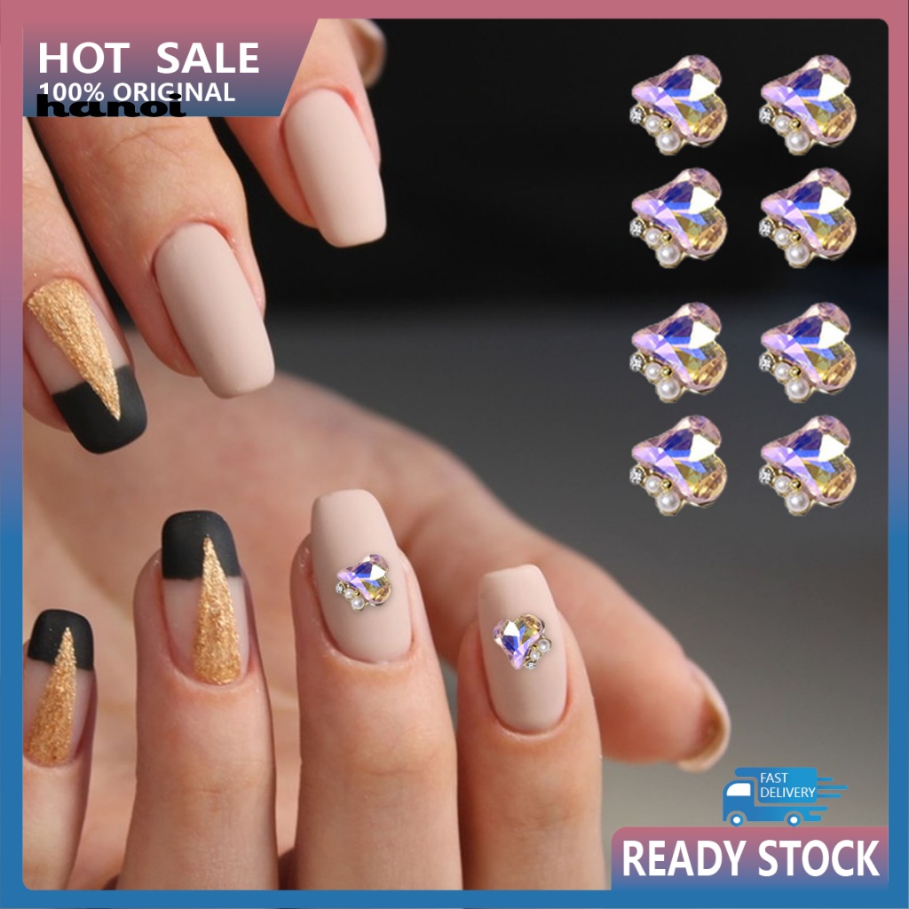 Set 10 Hạt Ngọc Trai Giả Trái Tim Ba Chiều Dán Móng Nghệ Thuật DIY