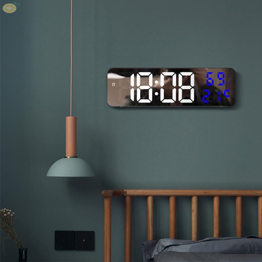 【VARSTR】Mirror LED Digital Alarm Clock Temperature Humidity Date Display Home Decoration