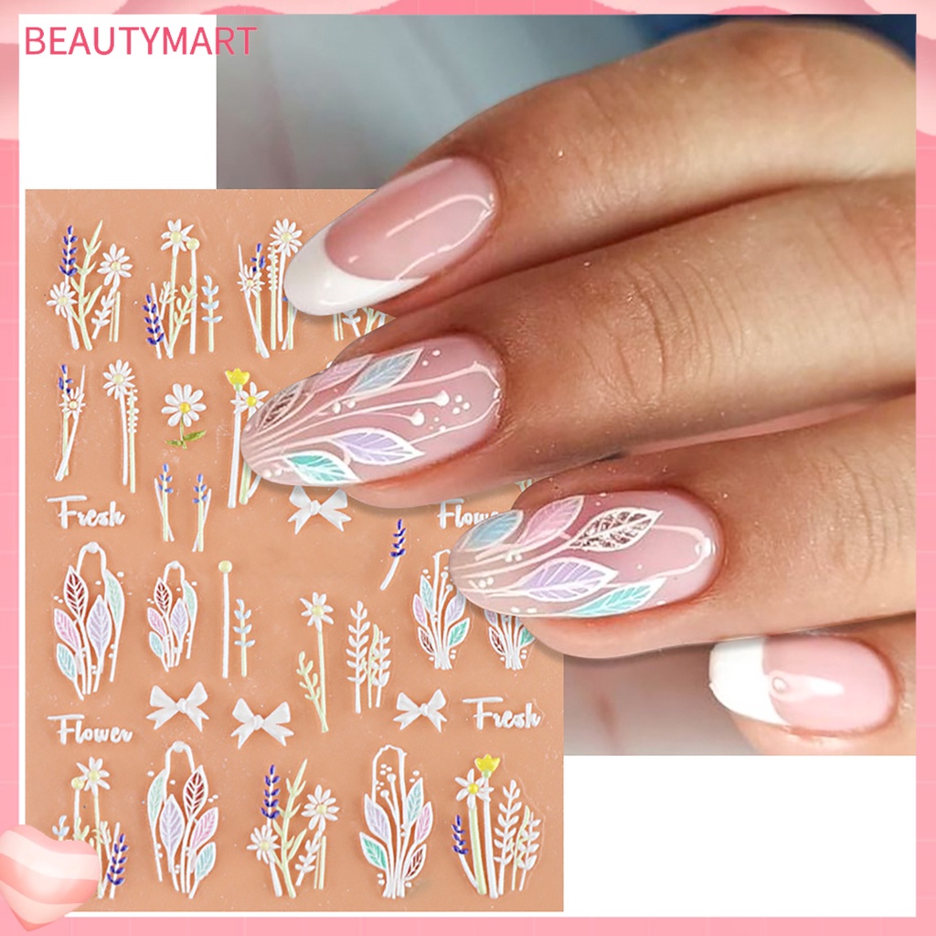 Miếng Dán Trang Trí Móng Tay Nghệ Thuật Tự Dính Họa Tiết Hoa Trái Tim Đôi 5D Màu Sắc Dành Cho Salon