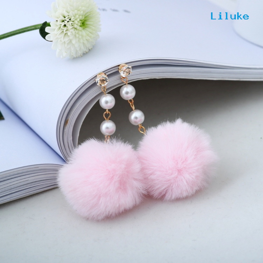 Bông Tai Dáng Dài Phối Cục Bông Xinh Xắn Đáng Yêu Cho Nữ