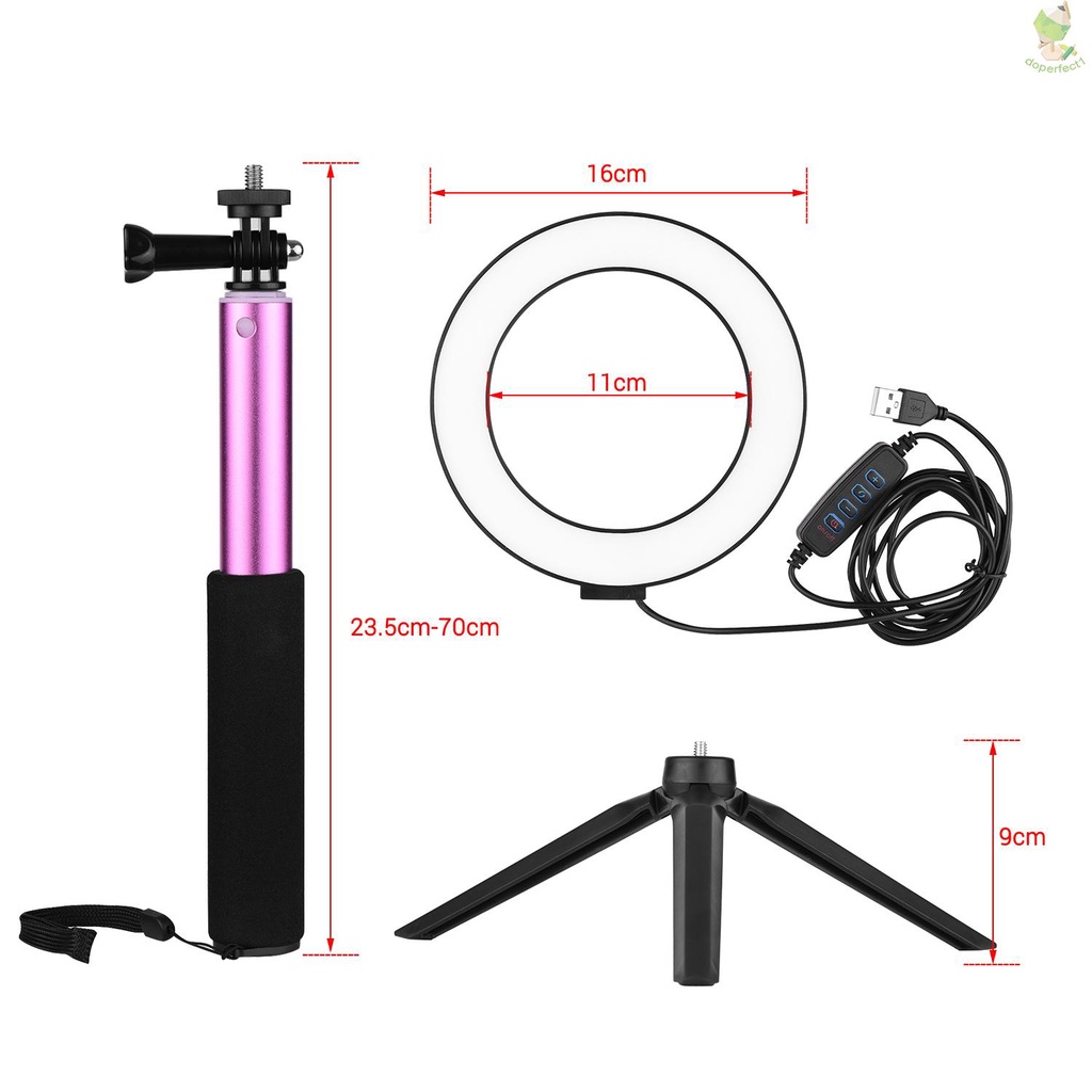 docooler 6 Inch Mini LED Ring Light Photography Lamp Dimmable 3 Lighting Modes USB Powered with Telescopic Stand Mini De   Came-6.5