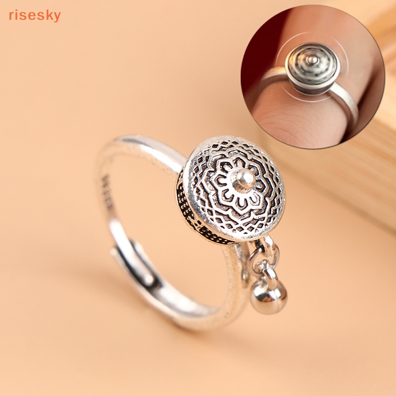 [risesky] Nhẫn Hở Cầu Nguyện Phật Giáo Chakras Hình Hoa Sen Có Thể Điều Chỉnh Kích Cỡ
