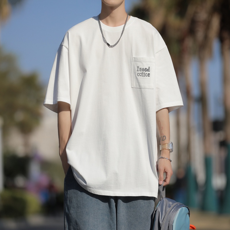 Áo Thun Ngắn Tay Dáng Rộng Phối Túi Phong Cách Đường Phố Nhật Bản Thời Trang Mùa Hè Cho Nam