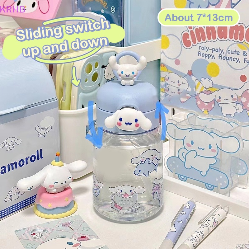 SANRIO Bình Nước Bằng Nhựa Họa Tiết Hoạt Hình Kuromi Melody Kèm Ống Hút Mới