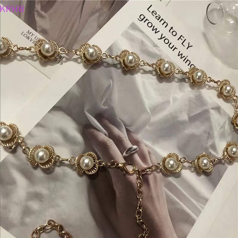 Dây Thắt Lưng Mỏng Đính Hạt Ngọc Trai Nhân Tạo Đơn Giản Bốn Mùa Cho Nữ Mới