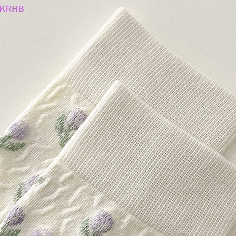 1 Đôi Tất Cotton Trắng In Hình Hoa Tulip Phong Cách Harajuku Nhật Bản Đáng Yêu Cho Nữ Mới