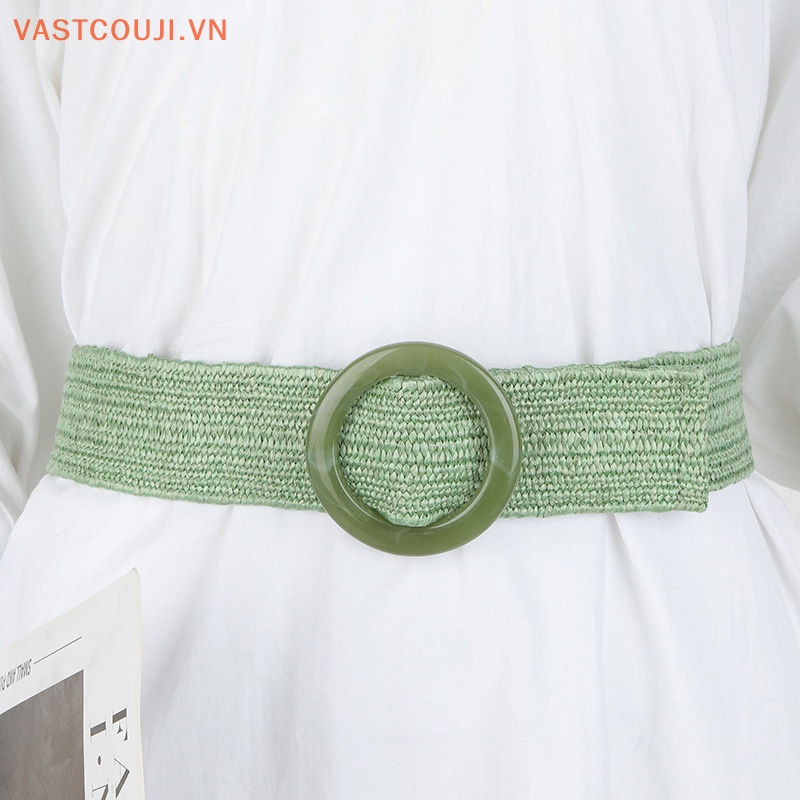 1 Thắt Lưng Bện Sợi Rơm Mỏng Mặt Tròn / Vuông Cổ Điển Cho Nữ
