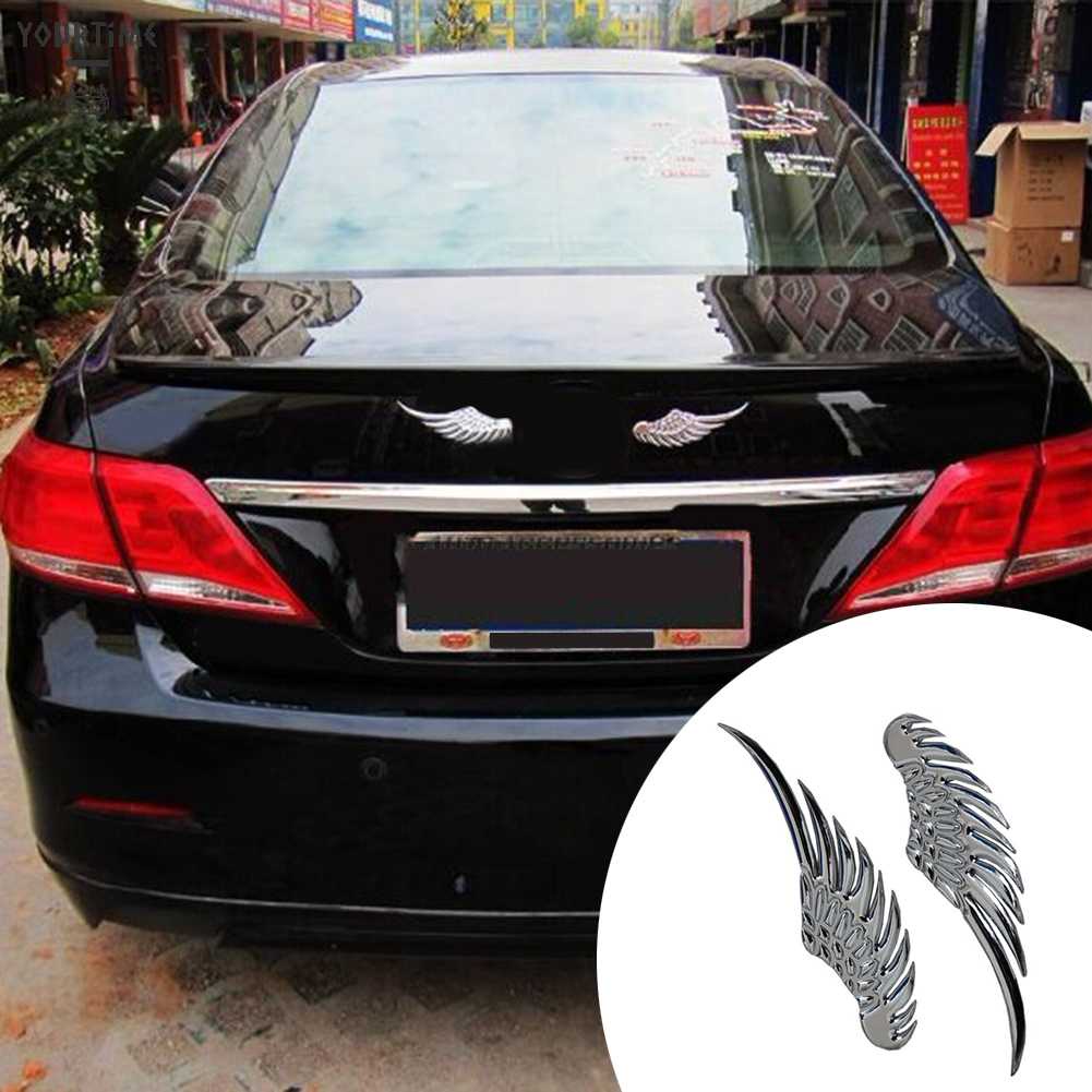 1 Cặp Miếng Dán Trang Trí Xe Hơi Họa Tiết Đôi Cánh 3D Bằng Kim Loại Cứng