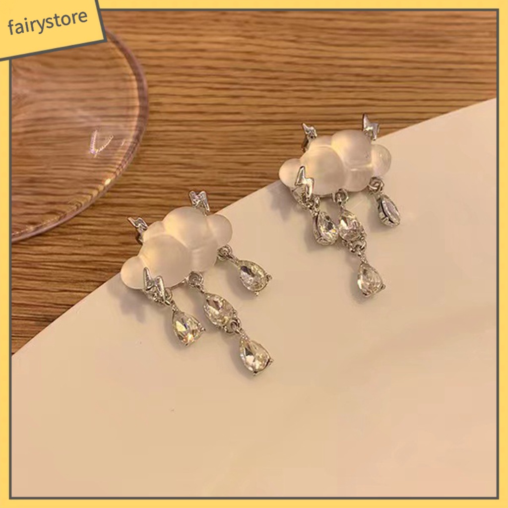 1 Đôi Bông Tai Hình Đám Mây Mưa Đính Pha Lê Giả Thời Trang