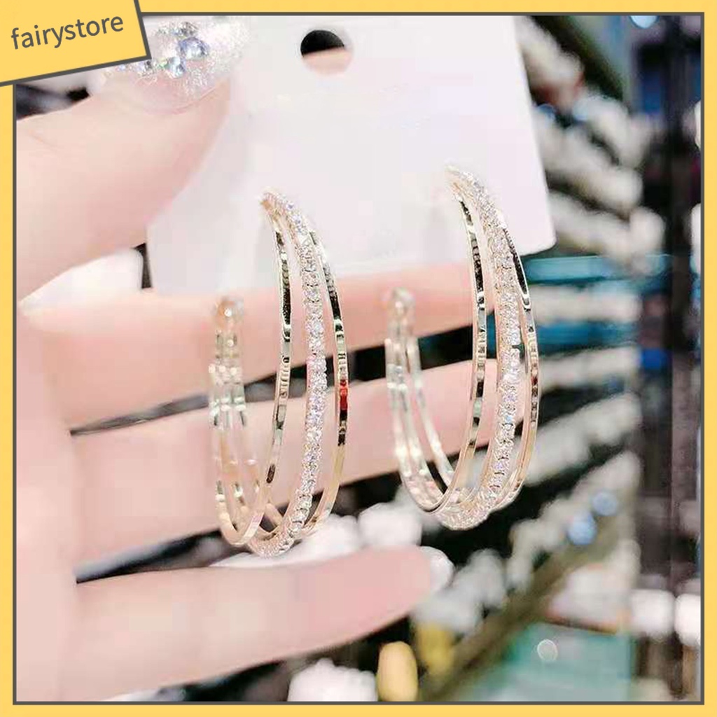 1 Đôi Bông Tai Tròn Đính Đá Chống Biến Dạng Dành Cho Nữ