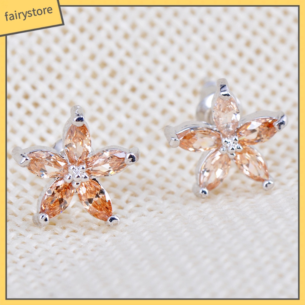 1 Đôi Bông Tai Hình Hoa Đính Đá Nhiều Màu Phong Cách Hàn Quốc