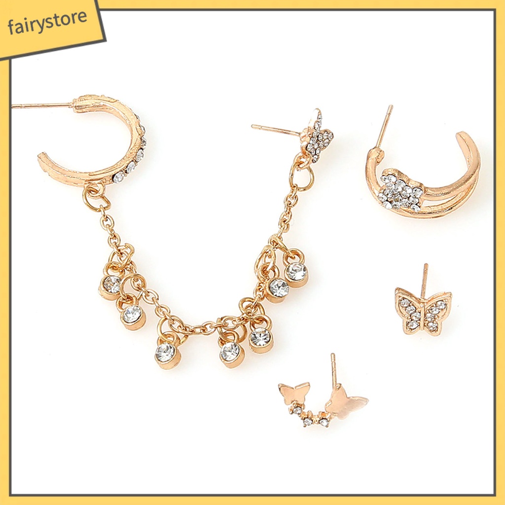 Bộ 4 Khuyên Tai Hình Bướm Bằng Hợp Kim Dùng Hàng Ngày Cho Bạn Gái