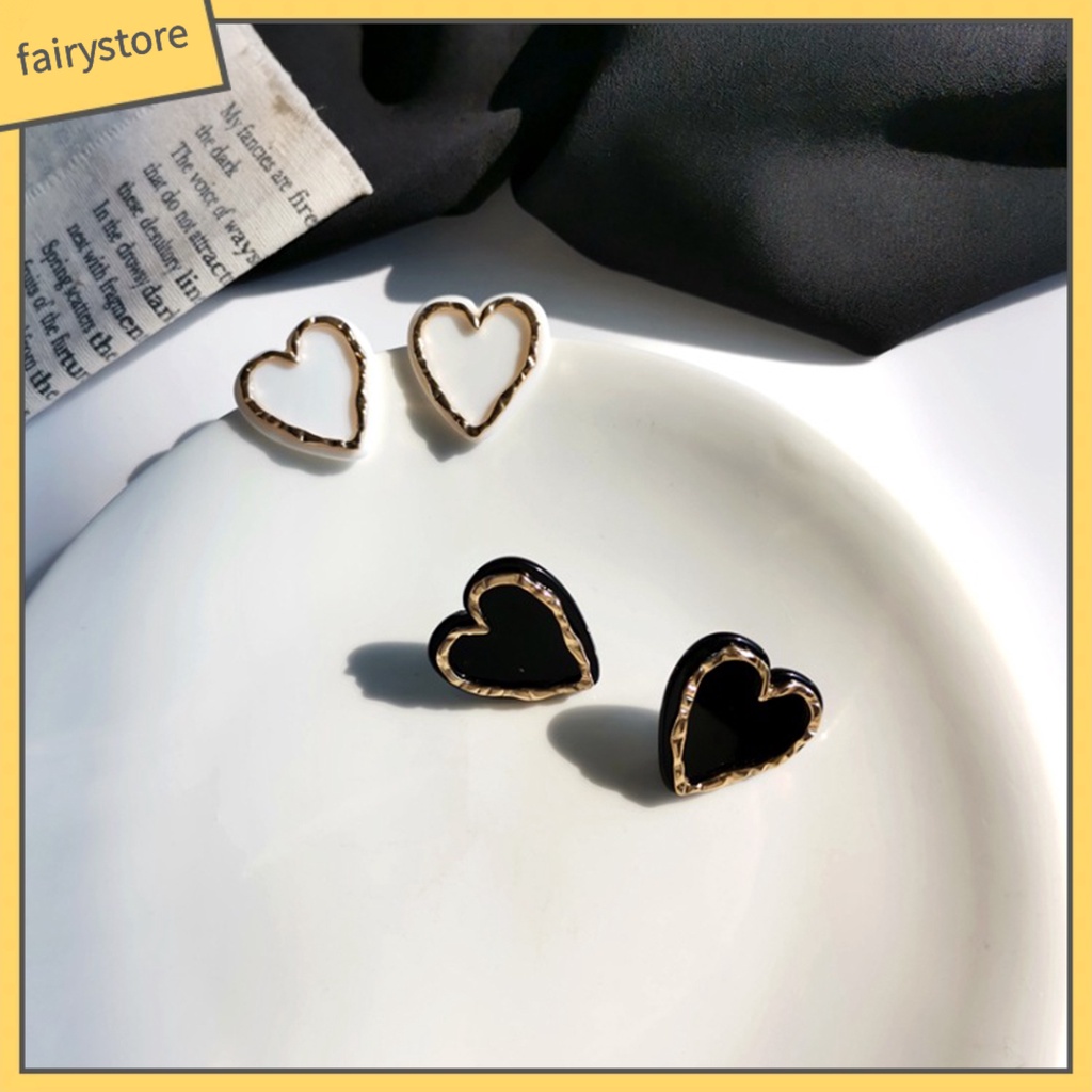 1 Đôi Bông Tai Hình Trái Tim Tráng Men Tinh Tế Dành Cho Nữ