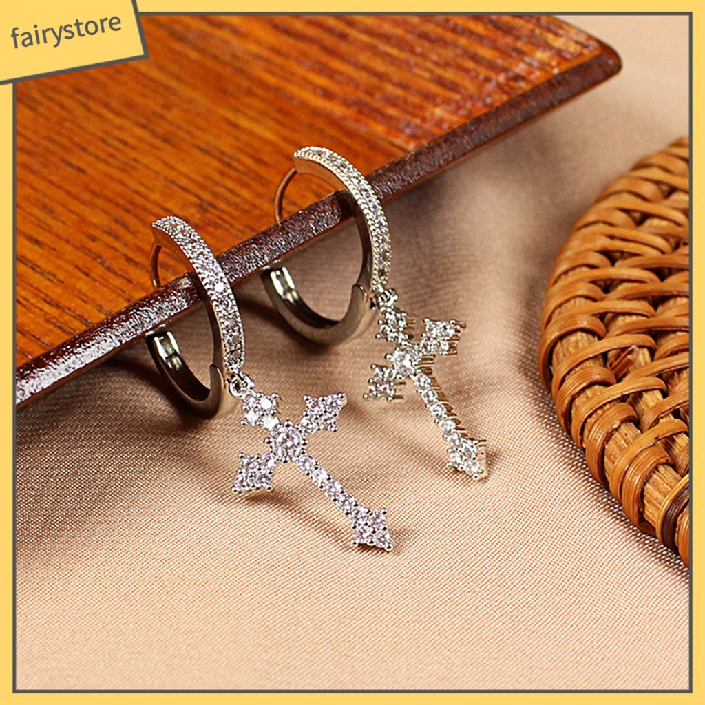 1 Đôi Bông Tai Hình Thánh Giá Đính Đá Zircon Lấp Lánh Dành Cho Nữ