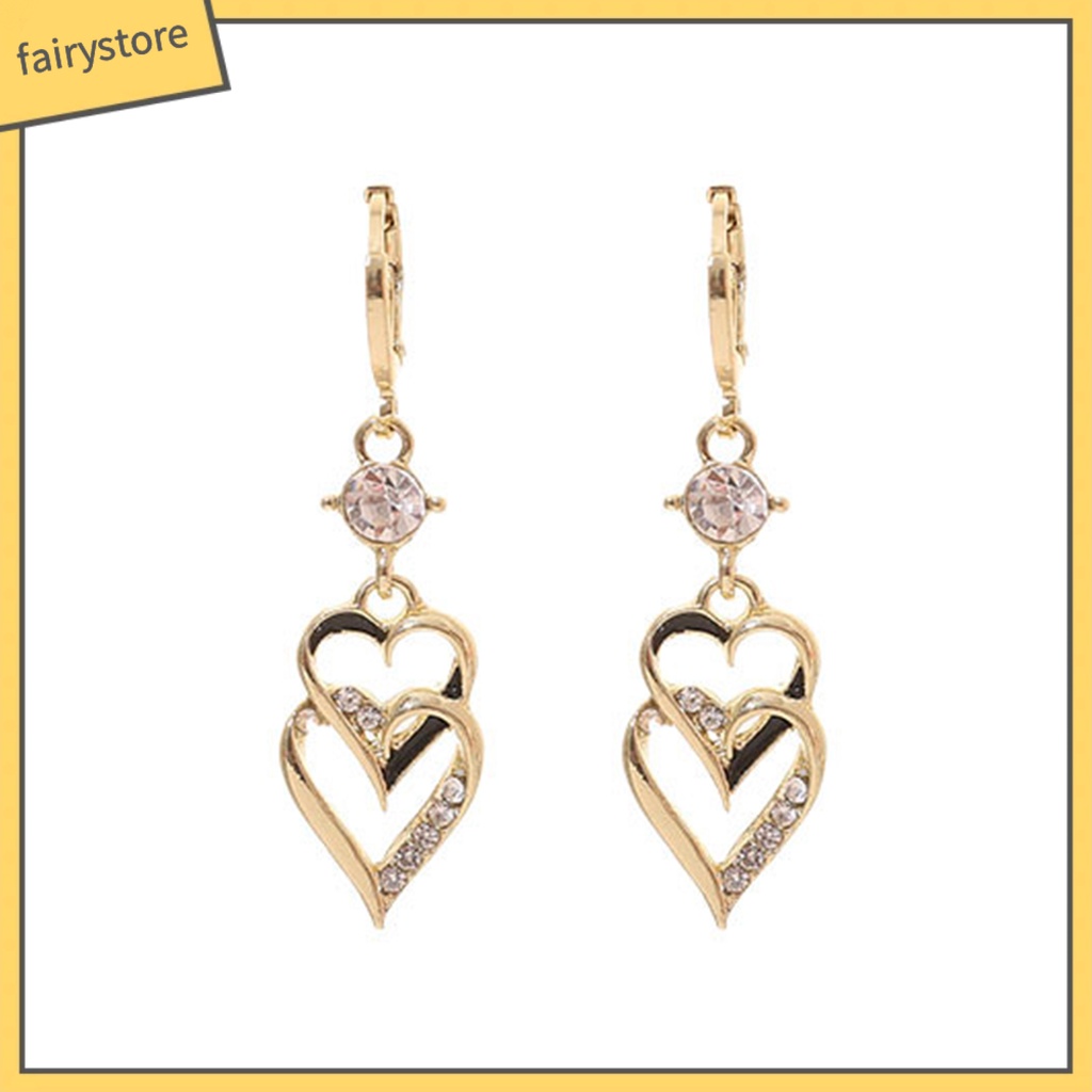 1 Đôi Bông Tai Hình Trái Tim Đính Đá Lấp Lánh Phong Cách Vintage Dành Cho Nữ