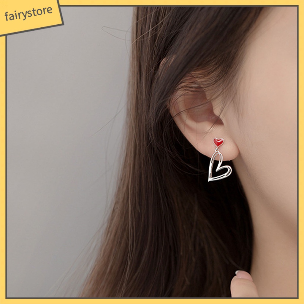 1 Đôi Bông Tai Hình Trái Tim Rỗng Đính Đá Zircon Dành Cho Nữ