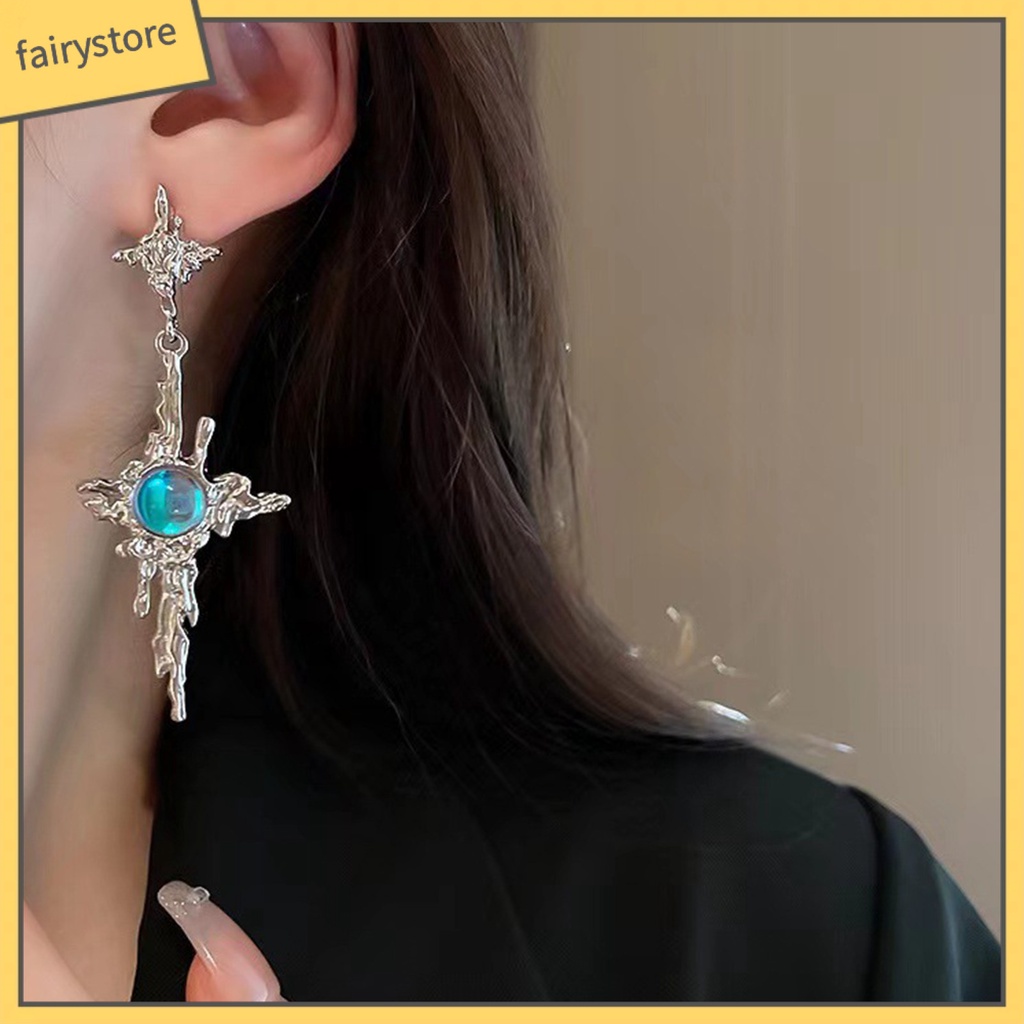 1 Đôi Bông Tai Dáng Dài Bằng Kim Loại Đính Đá Mặt Trăng Phong Cách Hip Hop Thời Trang Cho Nữ