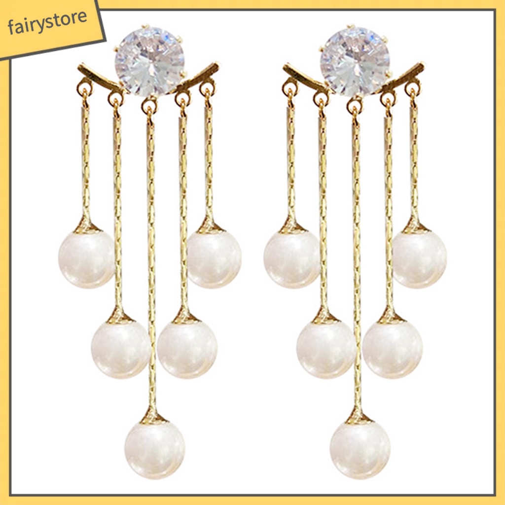 1 Đôi Bông Tai Treo Đính Ngọc Trai Giả Lấp Lánh Thời Trang Cao Cấp