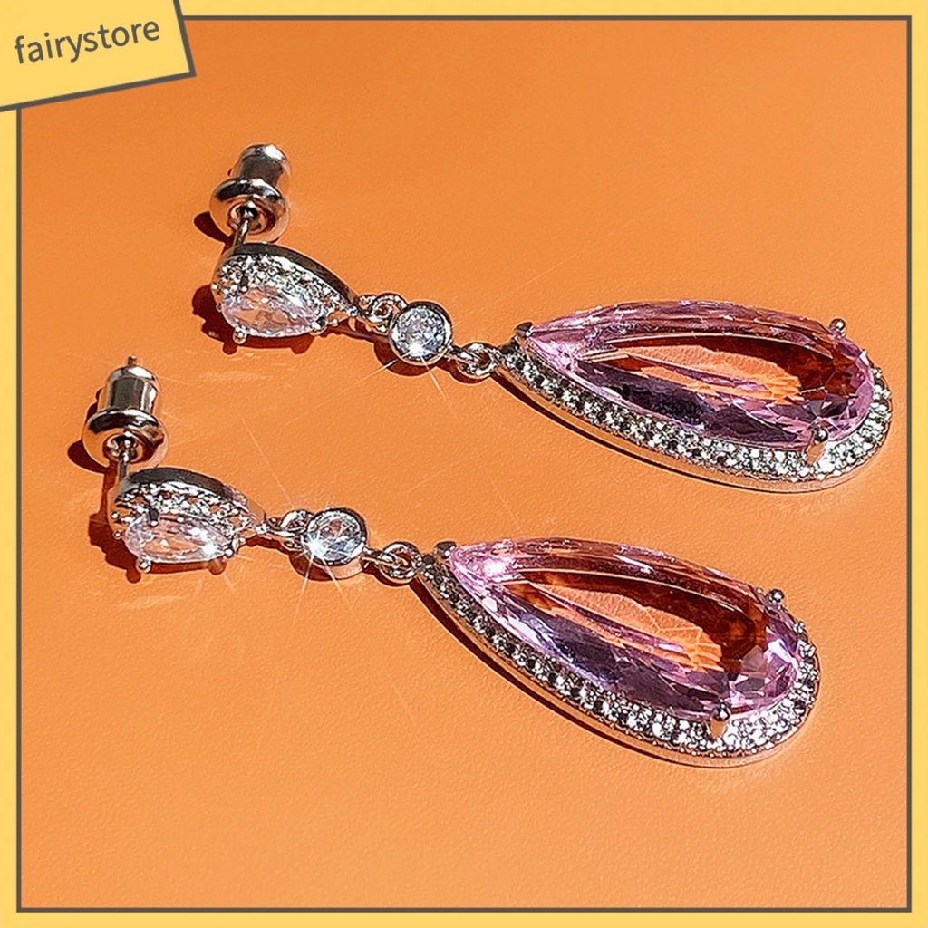 1 Đôi Bông Tai Hình Giọt Nước Bằng Đồng Dát Đá