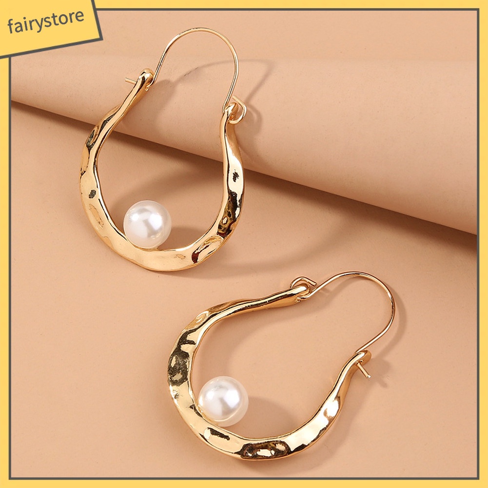 Bông Tai Chữ U Đính Ngọc Trai Giả Bằng Hợp Kim Đơn Giản Thời Trang Dành Cho Nữ