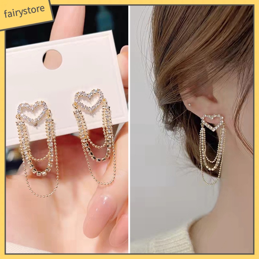 Bông Tai Hình Trái Tim Đính Đá Lấp Lánh Dành Cho Nữ