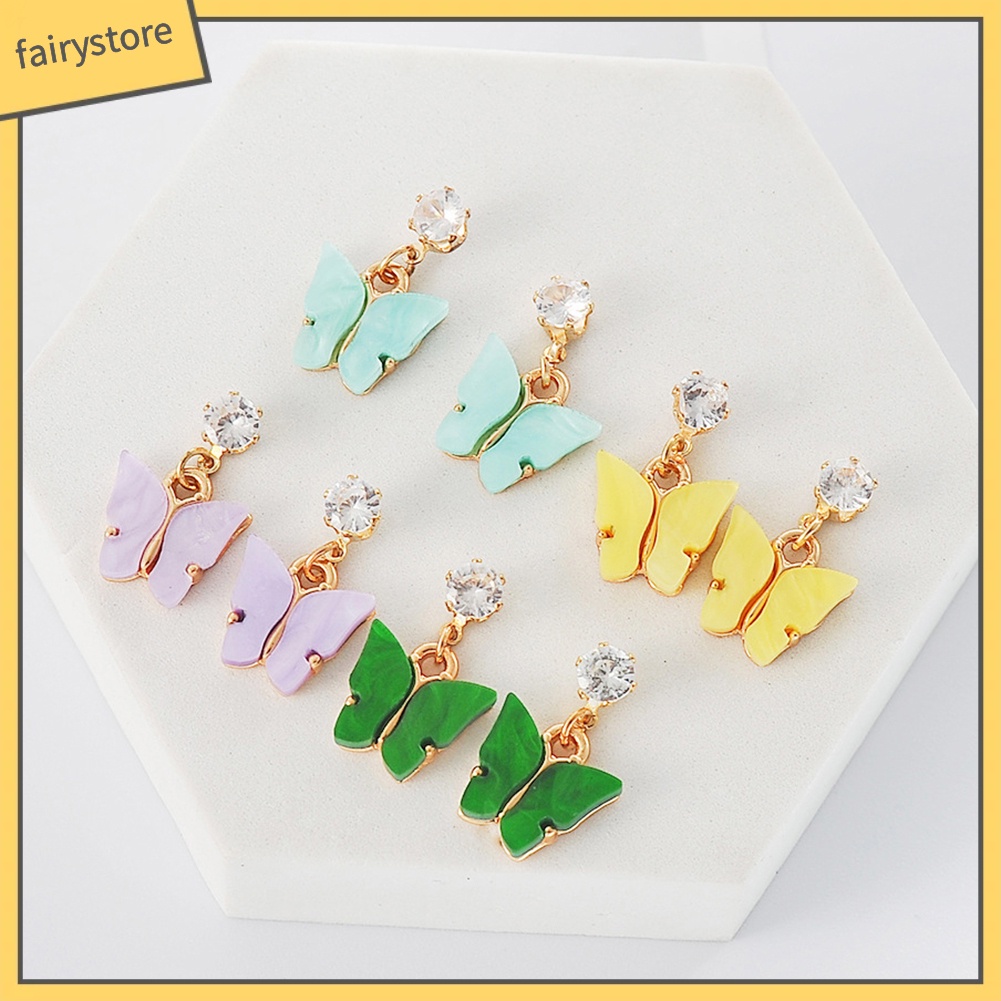 Bông Tai Hình Bướm Bằng Acrylic Đính Đá Zircon Nhiều Màu Phong Cách Đơn Giản Dành Cho Nữ