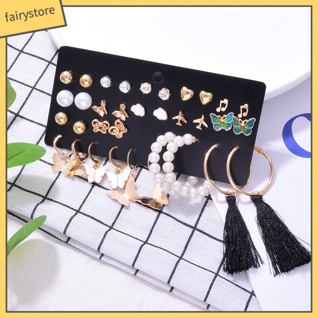 1 Bộ Bông Tai Dạng Treo Tua Rua Dài Đính Ngọc Trai Giả Nhiều Hình Dạng Phong Cách Bohemian