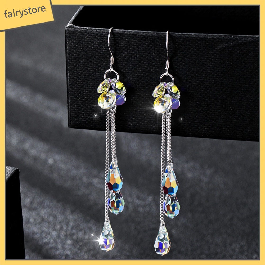 Bông Tai Dáng Dài Đính Đá Nhiều Màu Sắc Thời Trang Cho Nữ