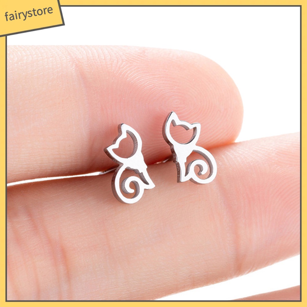 Bông Tai Hình Mèo Bằng Thép Không Gỉ Dễ Thương