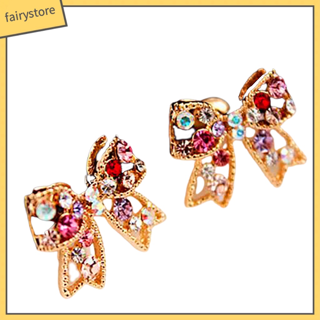 Bông Tai Hình Nơ Bằng Kim Loại Đính Đá Thời Trang Dành Cho Nữ