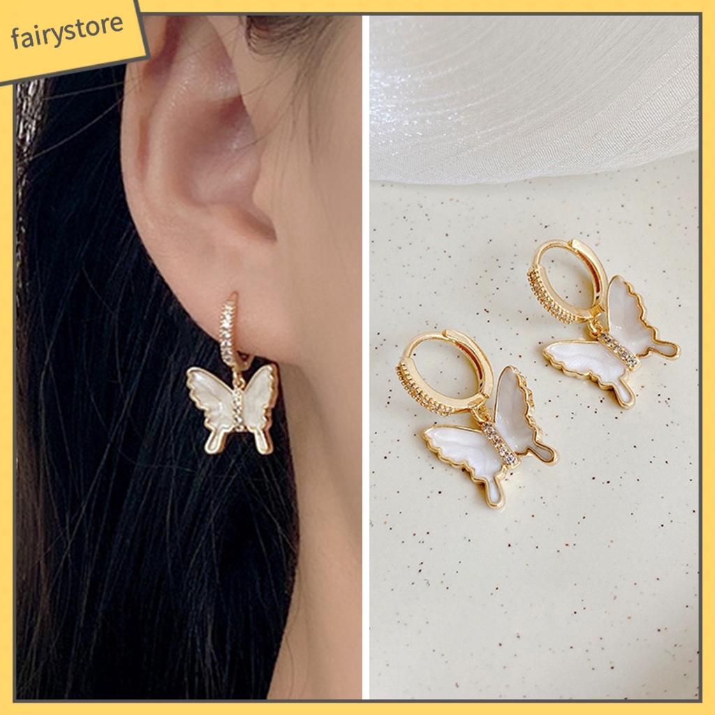 1 Đôi Bông Tai Hình Bướm Đính Đá Zircon Không Gây Dị Ứng Phong Cách Retro Thời Trang Dành Cho Nữ