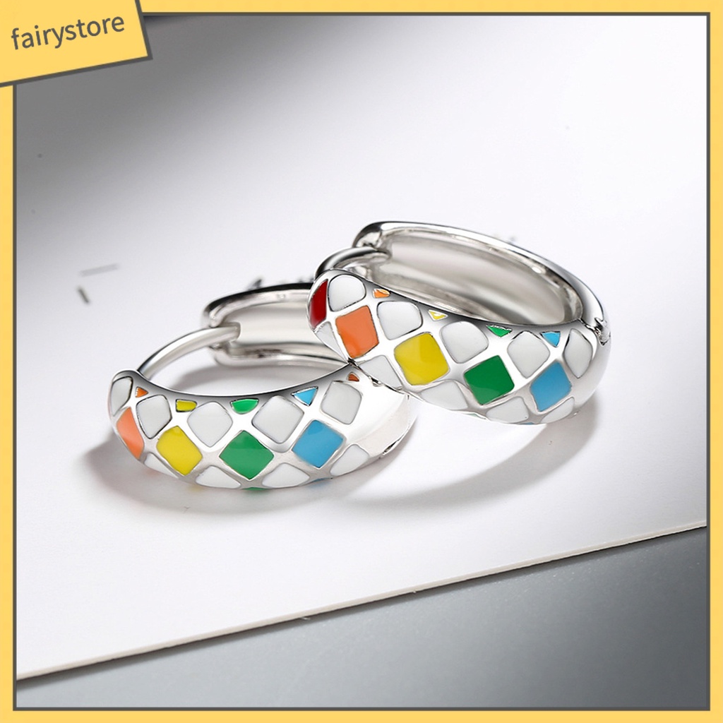 1 Đôi Bông Tai Tròn Họa Tiết Kẻ Ô Phong Cách Hàn Quốc Dành Cho Nữ