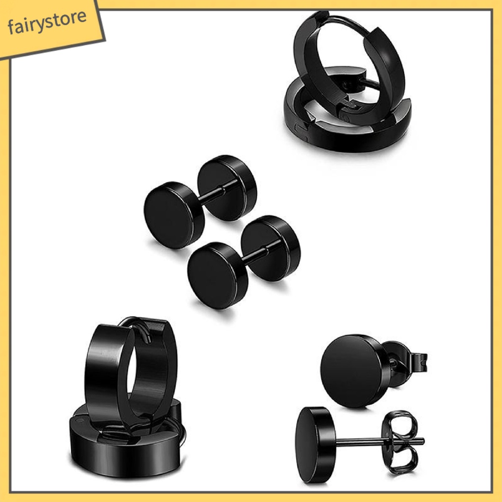 Set 4 Đôi Bông Tai Hình Quả Tạ Bằng Thép Không Gỉ Dành Cho Nam