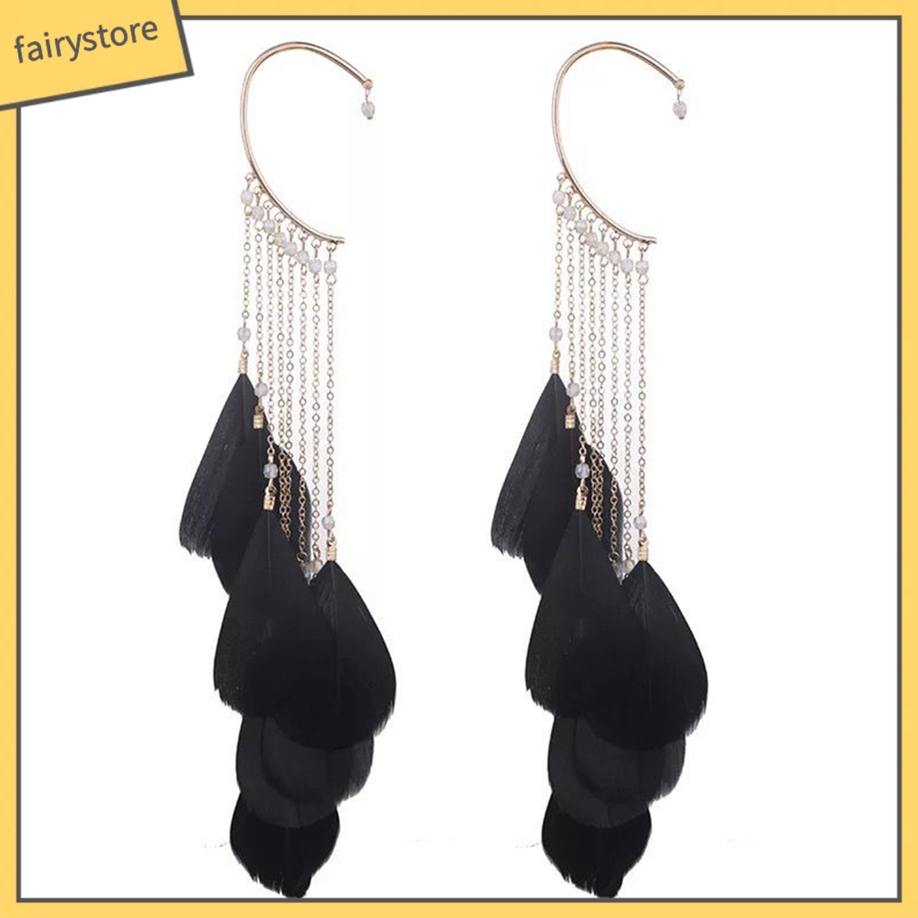 1 Đôi Bông Tai Đeo Vành Tai Hình Lông Vũ Phong Cách Bohemian Cổ Điển Dành Cho Nữ