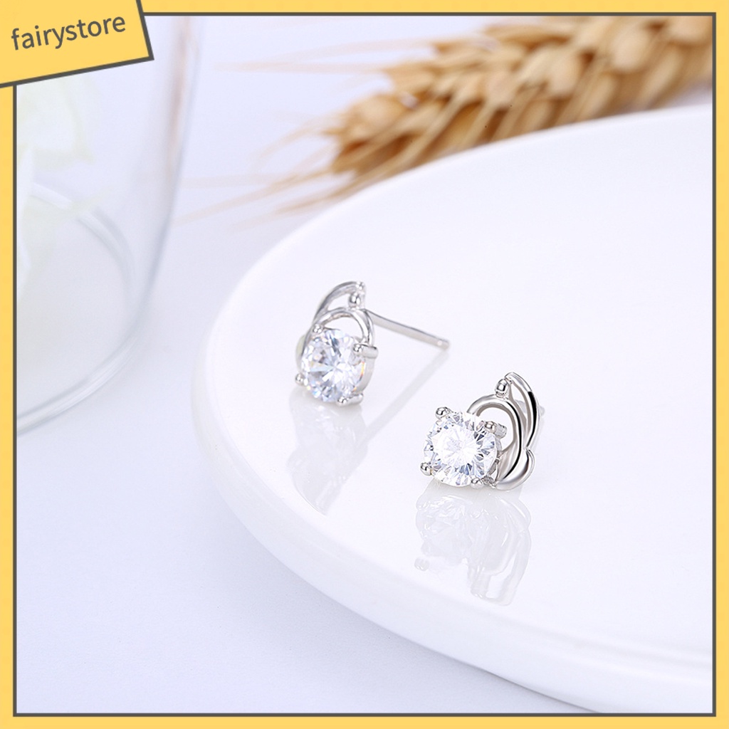 1 Đôi Bông Tai Mạ Bạc 925 Đính Đá Zircon Màu Sắc Lấp Lánh Dành Cho Nữ