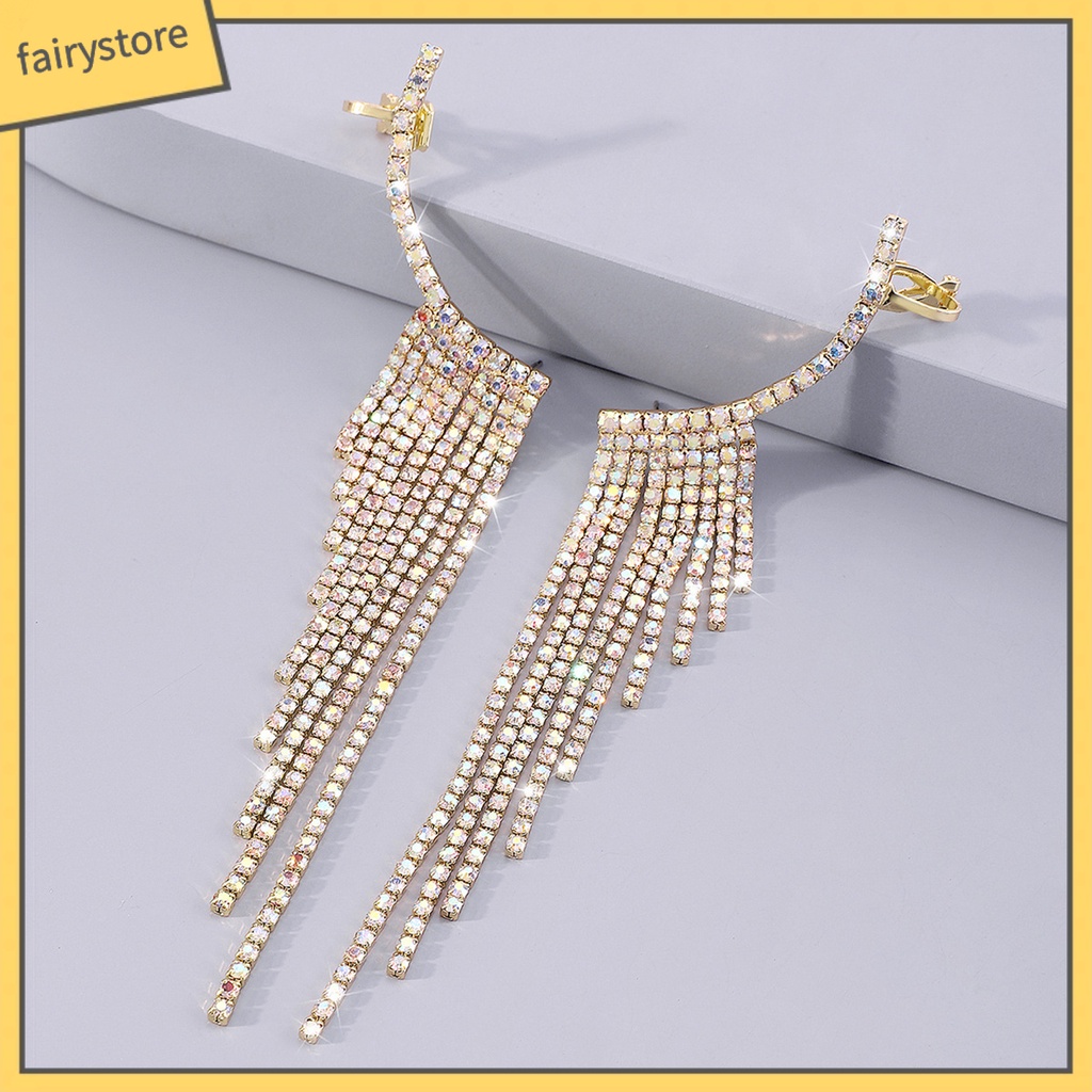 1 Đôi Bông Tai Dáng Dài Tua Rua Đính Đá Thời Trang