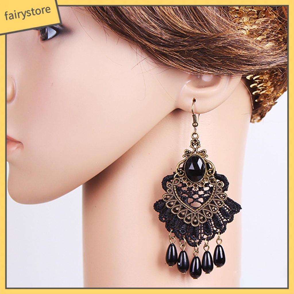 1 Đôi Bông Tai Ren Rỗng Đính Đá Tua Rua Phong Cách Halloween