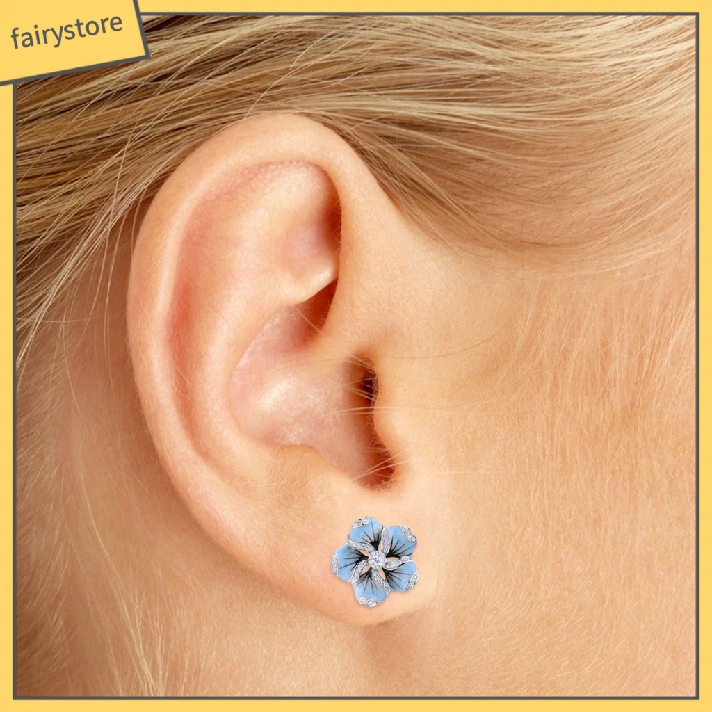 1 Đôi Bông Tai Hợp Kim Hình Hoa Đính Đá Tinh Tế Dành Cho Nữ