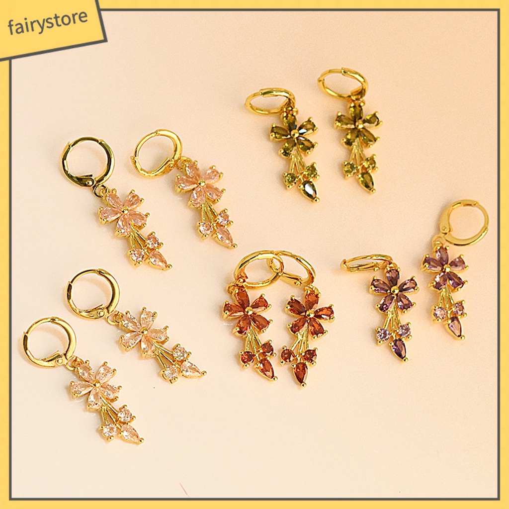 1 Đôi Bông Tai Tròn Đính Đá Zircon Hình Giọt Nước Bằng Đồng Tinh Tế