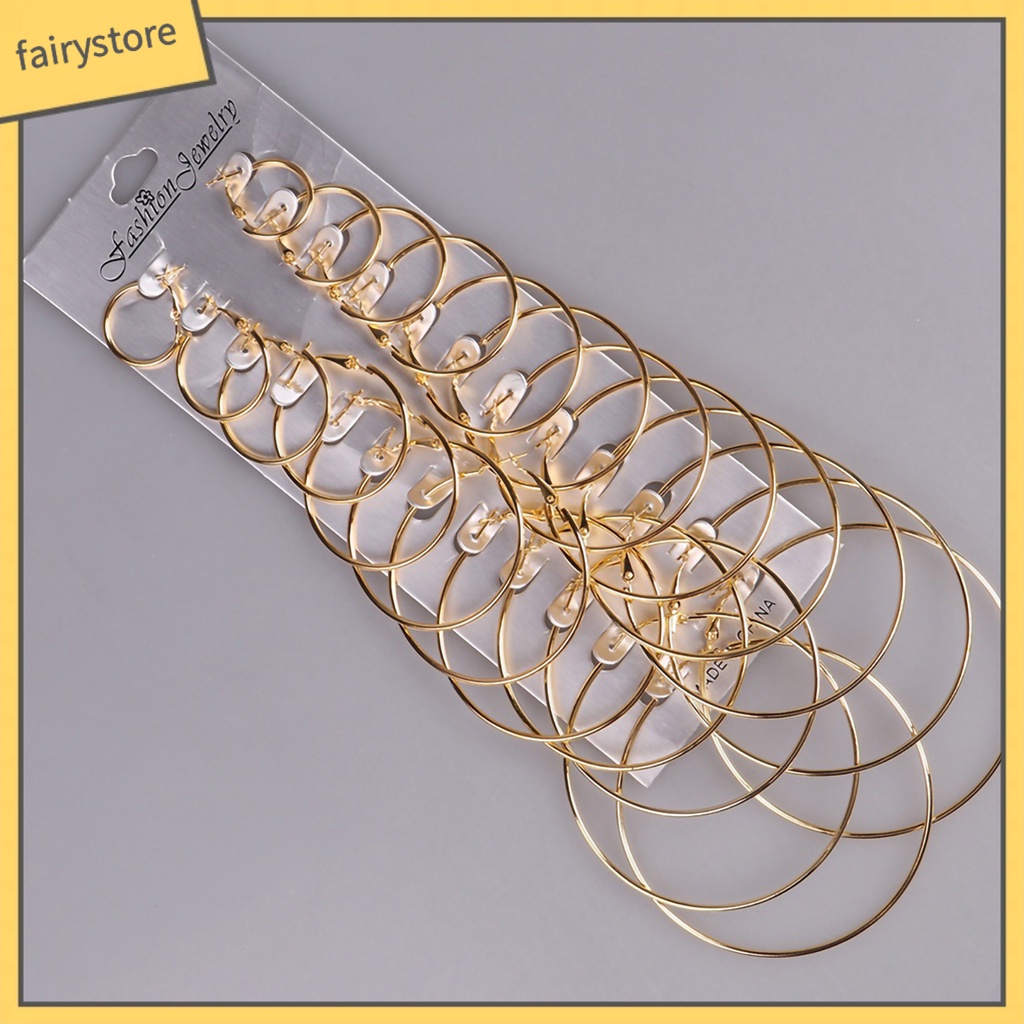 Set 12 Đôi Bông Tai Mạ Bạc 12 Kích Cỡ Thời Trang Nữ