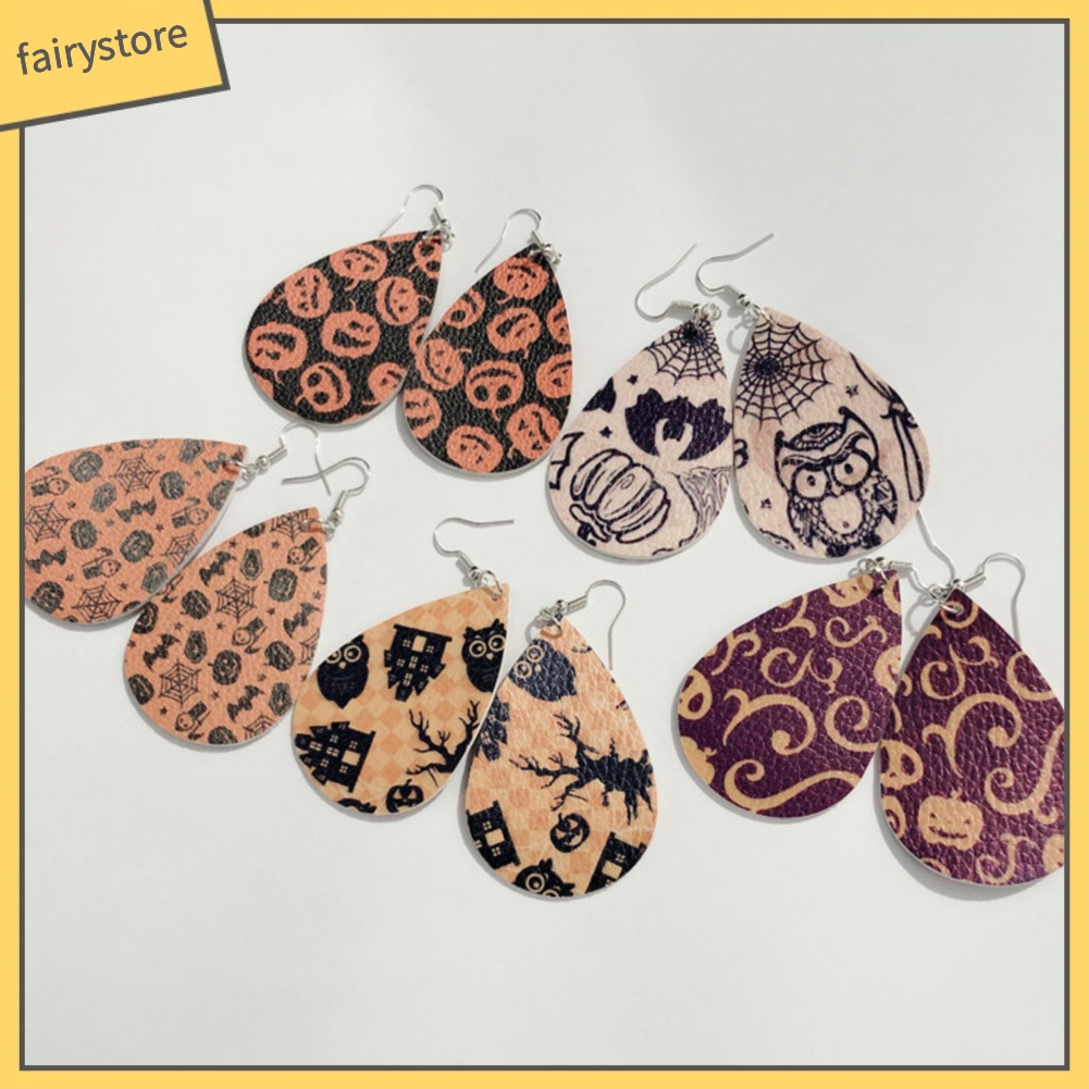 Bông Tai Giả Da Hình Giọt Nước / Đầu Lâu / Bí Ngô / Giọt Nước Phong Cách Halloween Cho Nữ