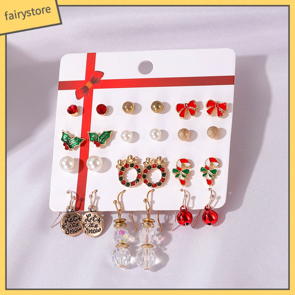 [FRO] 12 Đôi Bông Tai Hình Chuông Giáng Sinh Nhiều Màu Sắc Tinh Tế Cho Năm Mới