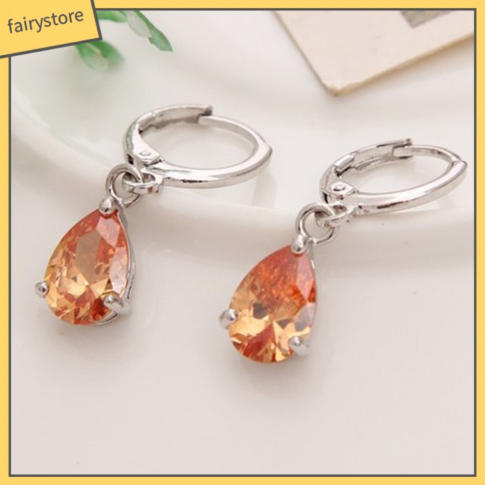 Bông Tai Tròn Đính Đá Zircon Hình Giọt Nước Thời Trang Cho Nữ
