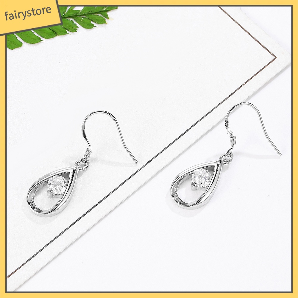 Khuyên Tai Móc Hình Giọt Nước Đính Đá Zircon Sang Trọng Cho Nữ