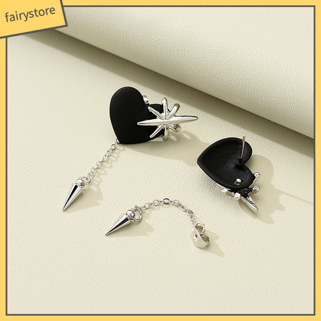 [FRO] 1 Cặp Bông Tai Thả Dây Xích Dài Tua Rua Hình Trái Tim Màu Sáng Phong Cách Hip Hop Đường Phố Thời Trang Nữ