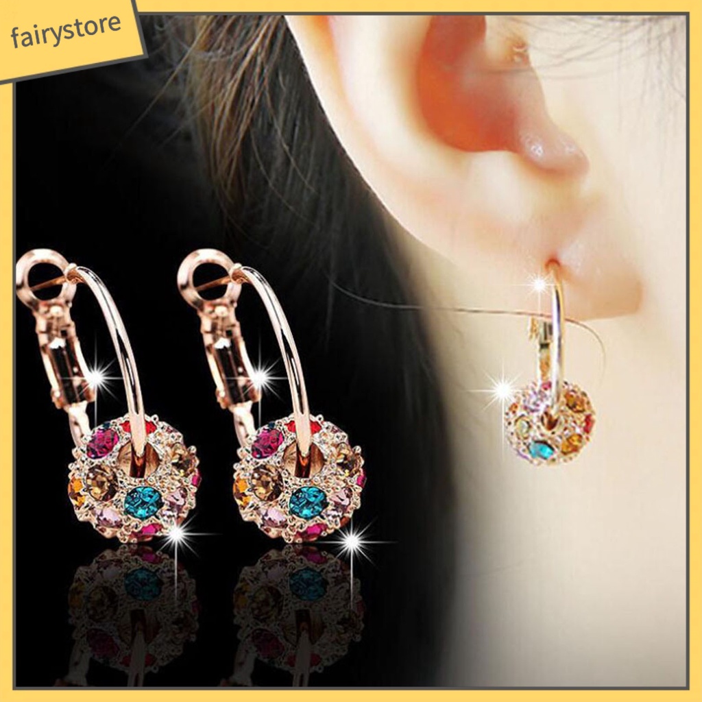 1 Đôi Bông Tai Tròn Đính Đá Lấp Lánh Nhiều Màu Dùng Hàng Ngày