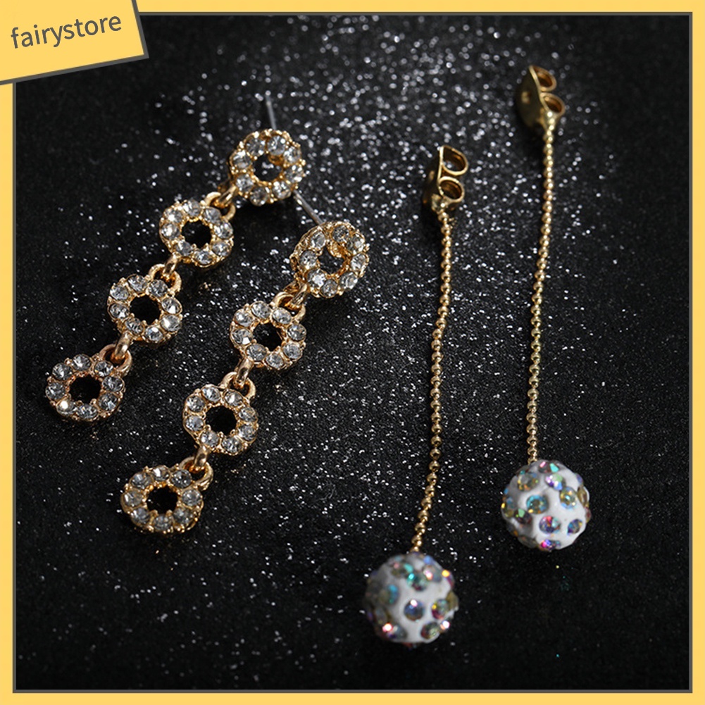 Bông Tai Dáng Dài Đính Đá Phối Tua Rua Thời Trang Cho Nữ